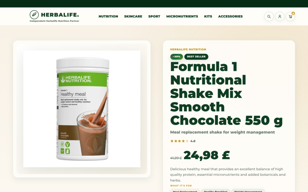 Product page desktop